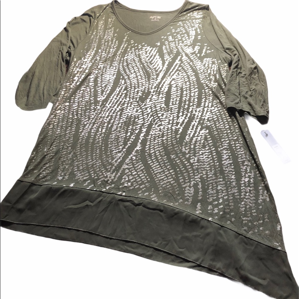 Apt 9 Olive Green with Gold Print Tunic Top Sz 0X